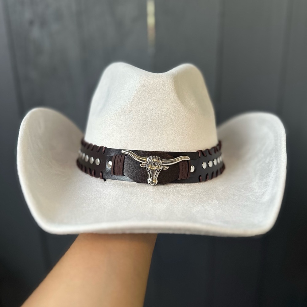 White Western Cowboy Hat with Brown Band